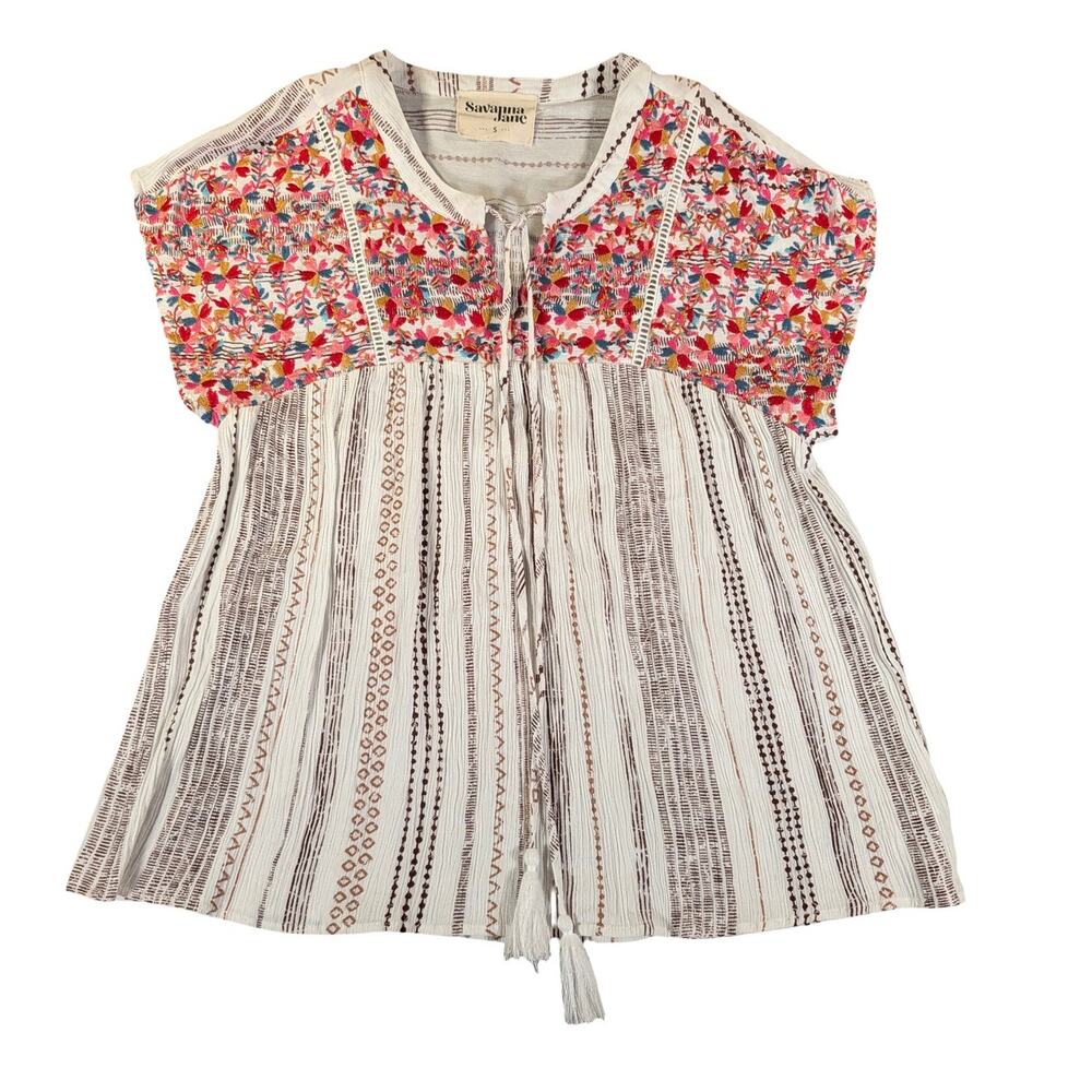 Savanna Jane Embroidered Boho Peasant Top Size S